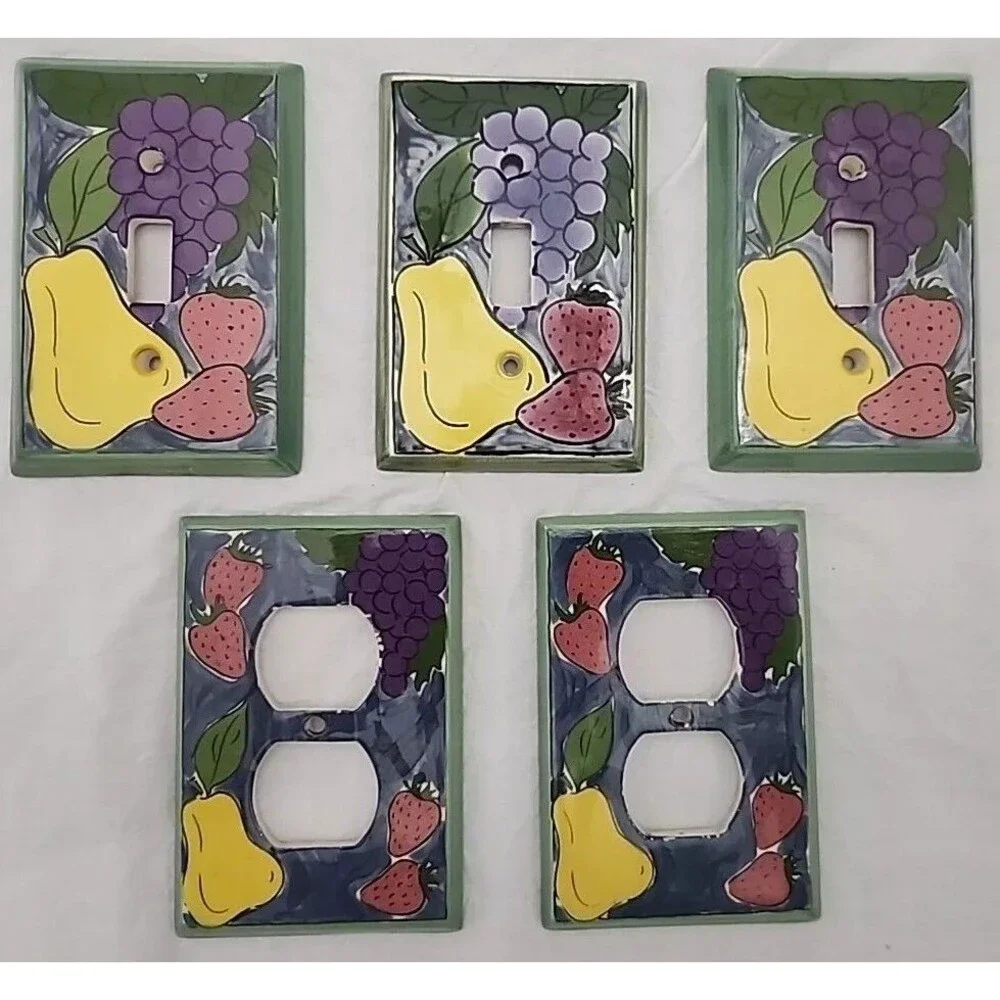 Cover plate Custom Set 2-Outlet and 3-Switch All Fired Up, Fruits Retired VTG